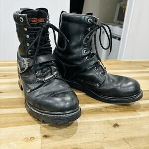 Harley-Davidson Men's Faded Glory Black Leather Motorcycle Riding Boots Size 10